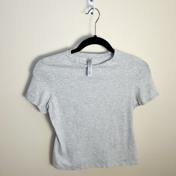 SKIMS Stretch Cotton Jersey Heather Gray Size Large T-Shirt - Picture 4 of 9